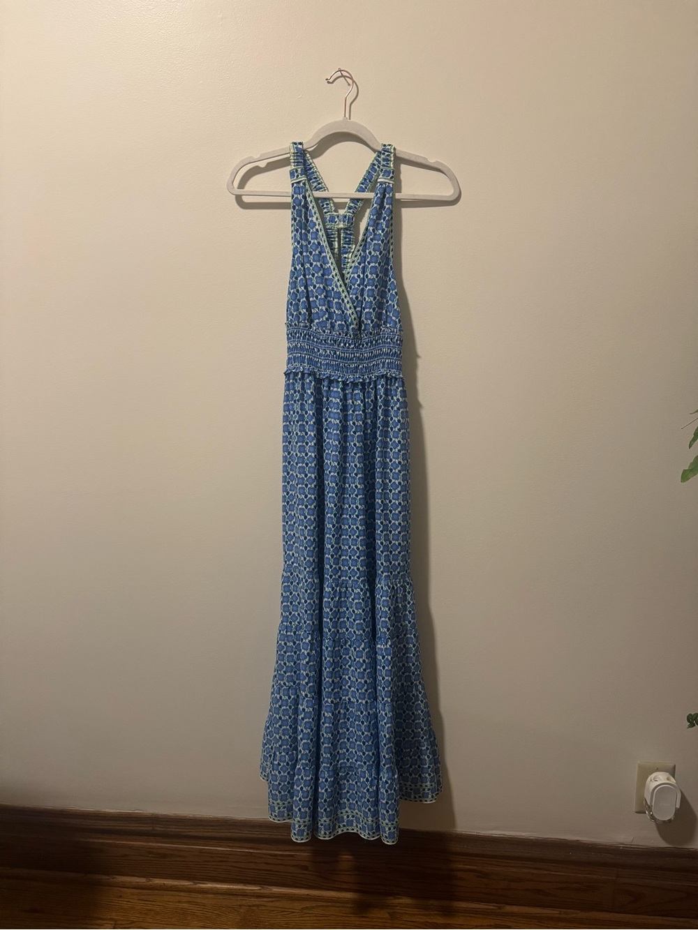 Max Studio Blue Printed Halter Maxi Dress